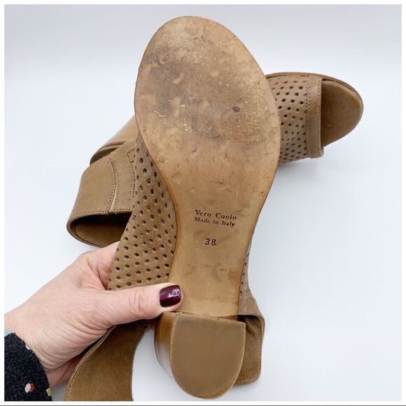 Steven by Steve Madden Tan Brown Perforated Open Toe Sandal Booties Sz 38/8 - Picture 13 of 14